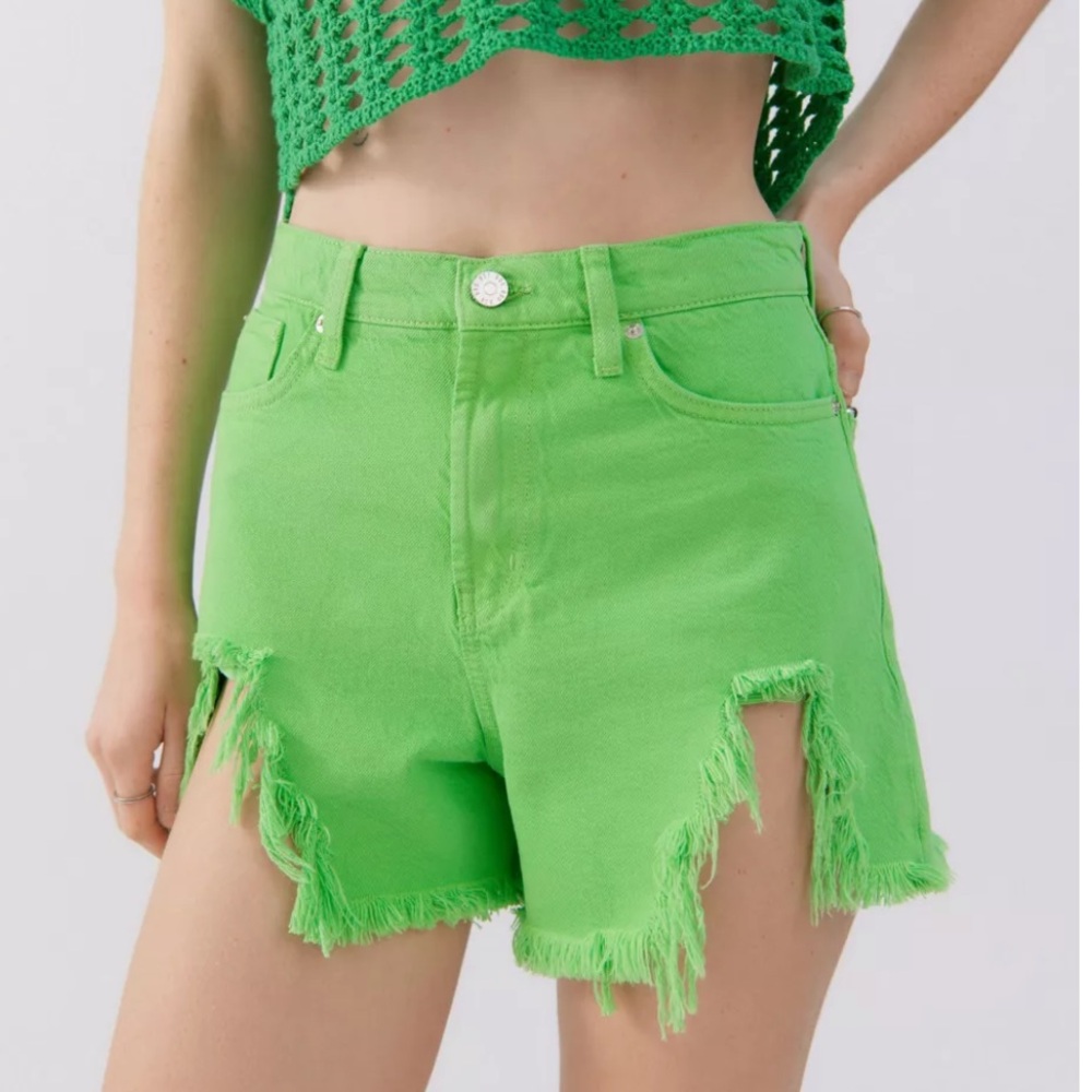Urban Outfitters Lime Green Frayed Denim Shorts